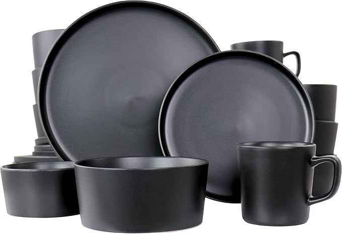 Elama Luxmatte Contemporary Dinnerware Set (1, Black)