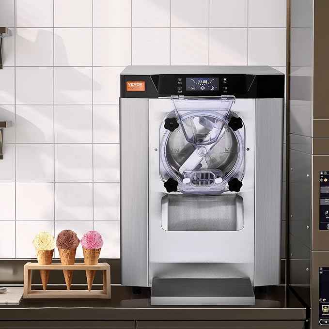 VEVOR Commercial Ice Cream Machine, 12 L/H Yield, 1713W Single Flavor Countertop Hard Serve Ice Cream Maker, 4.5L Stainless Steel Cylinder, LED Panel Auto Clean Pre-cooling, for Restaurant Snack Bars