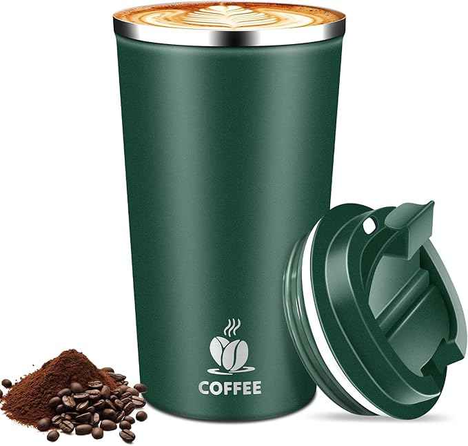 17oz Insulated Travel Coffee Mug with Flip Lid – Leakproof Stainless Steel Insulated Coffee Tumblers, Reuable Coffee Cup for Hot & Cold Drinks, Perfect for Camping & On-the-Go