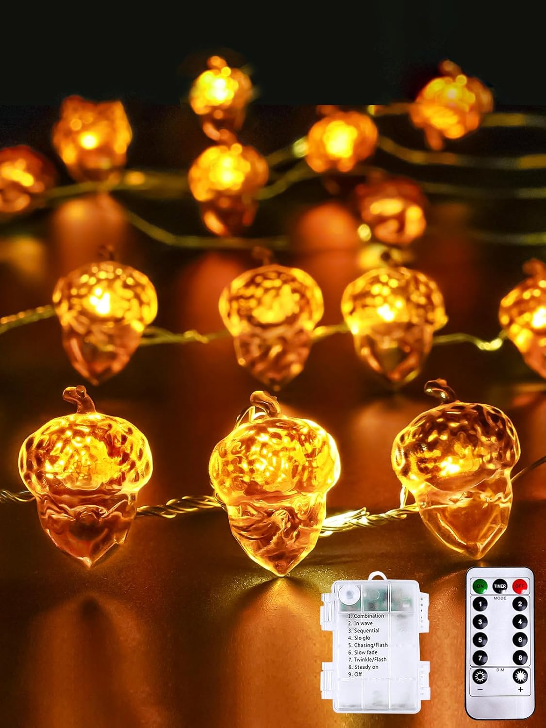 Fall Decorations Acorn Fairy Lights Battery Operated with Remote & 8 Modes & Timer, 10ft 30LED Acorn Fall Lights String Harvest Decoration Outdoor Indoor Light for Garland Halloween Thanksgiving Decor