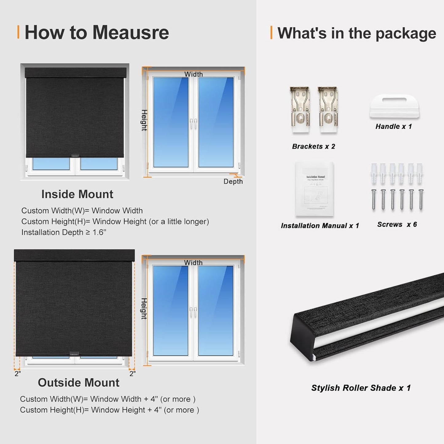 Persilux Free-Stop Cordless Blinds for Indoor Windows with Cover, Window Shades Blackout Roller Blinds, Thermal Insulated Fabric UV Protection for Kitchen, Office, Living Room, Black(15" W x 56" H)