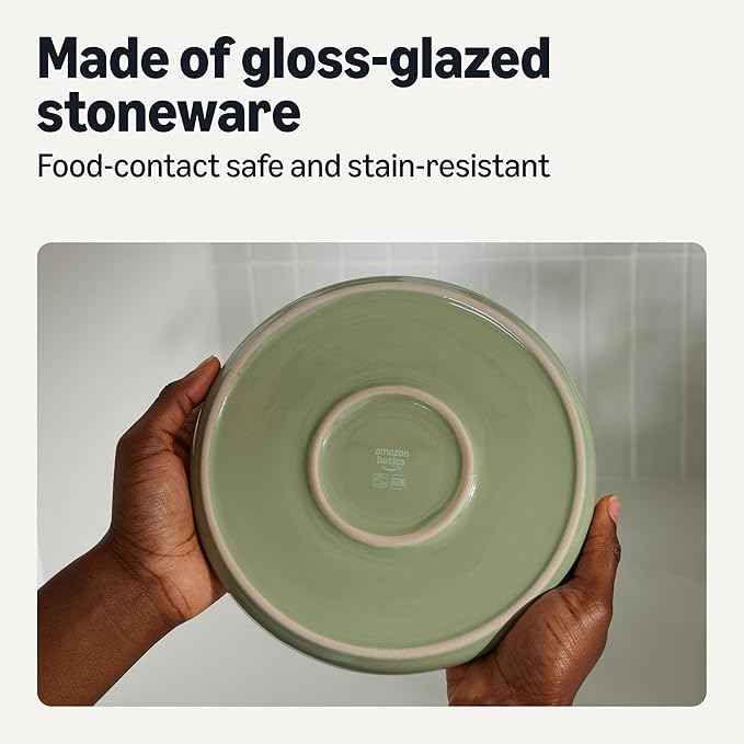 Amazon Basics Glazed Stoneware Salad Plates, Ceramic 4-Piece Set, Microwave and Dishwasher-Safe, 8.3 in., Olive