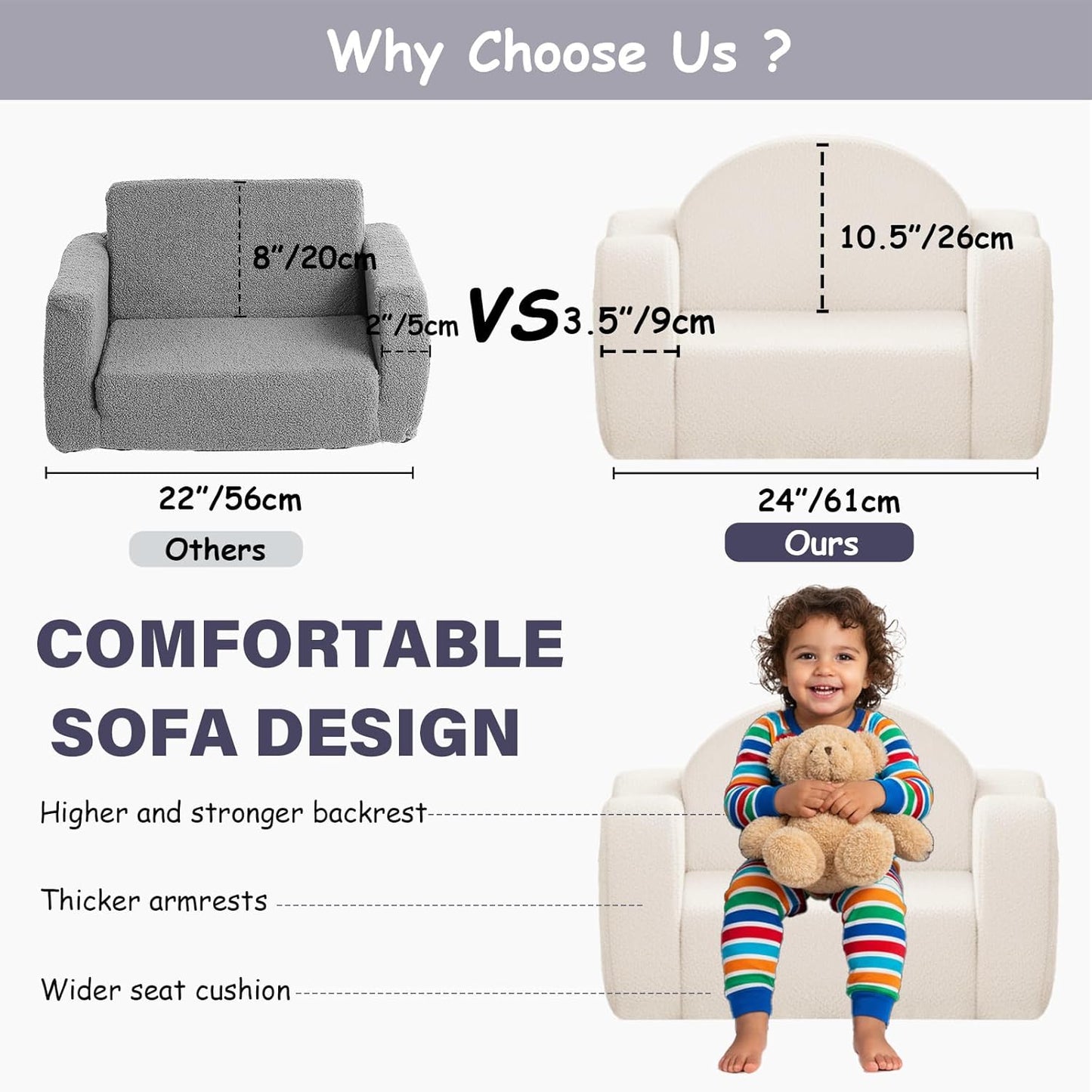 Tiita Kids Chairs for Toddler, 2-in-1 Toddler Soft Sherpa Couch Fold Out, Convertible Sofa to Lounger for Girls and Boys, Beige