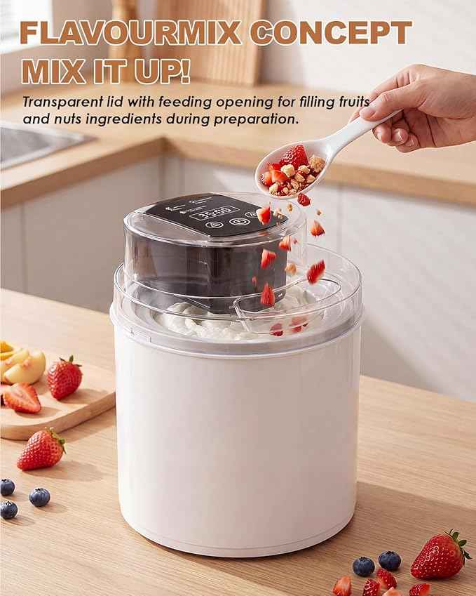 Ice Cream Maker Machine – 2.1 Quart Ice Cream Machine for Gelato, Sorbet & Frozen Yogurt, Ready in 20 Minutes, LCD Screen and Timer, Perfect for 10-16 Servings, Easy to Use & Clean