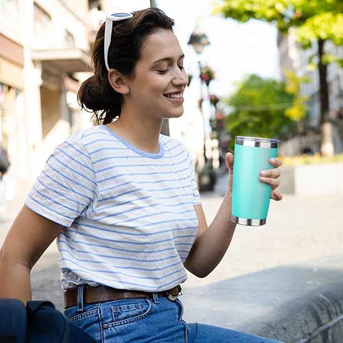 20oz Tumbler with Straw and Brush, Stainless Steel Vacuum Insulated tumbler, Double Wall Insulated Coffee Tumbler for Outdoor, Home, Travel,Office (Light Green,1pcs)