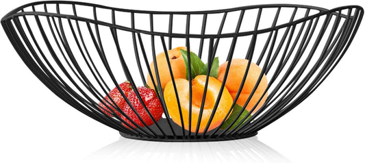 Metal Wire Fruit Basket, Black Fruit Bowl for Kitchen Counter, Fruit Holder Stand Storage Baskets for Countertop, Home Decor, Table Centerpieces, Vegetable Bowls for Fruits, Veggies, Snacks (Black)