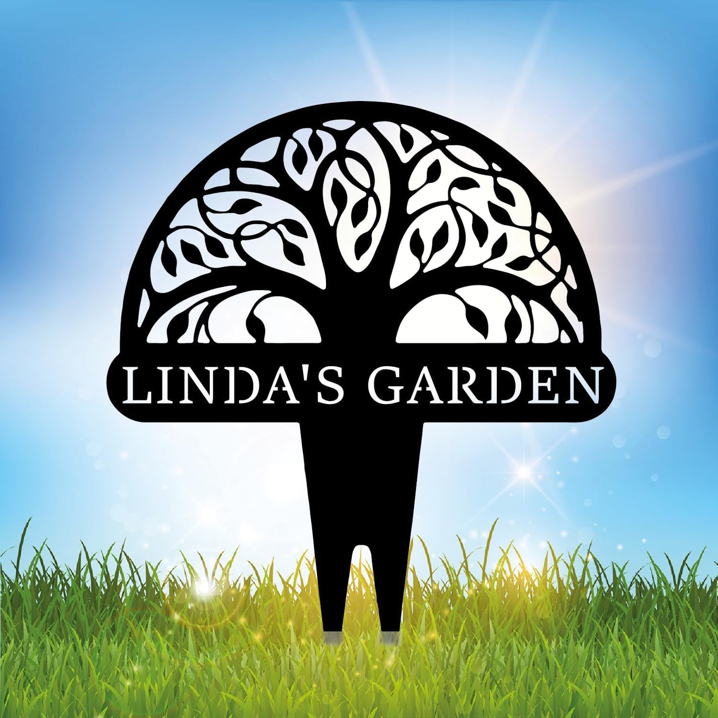 Personalized Tree of Life Metal Garden Sign with Stake, Custom Family Name Sign for Outdoor, Nature Lover Gift