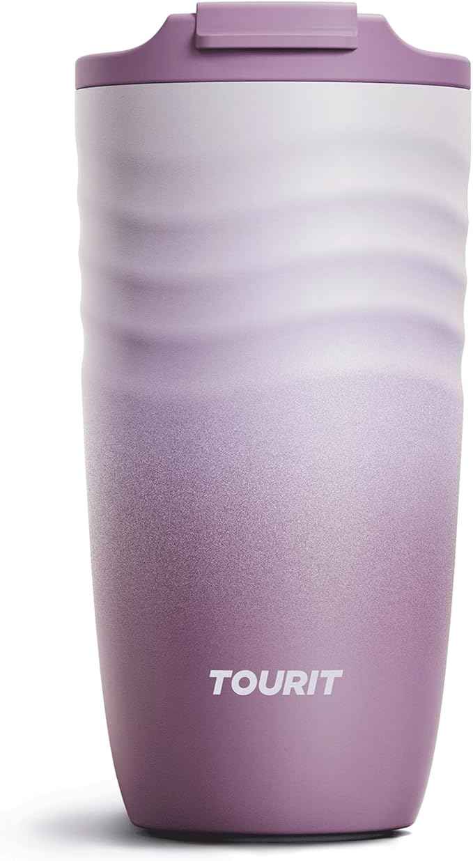 TOURIT 16 oz Travel Coffee Mug, Insulated Stainless Steel Travel Mug with Lid, Leak-Proof Double-Wall Vacuum Tumbler, Reusable Coffee Cup - Mist Purple