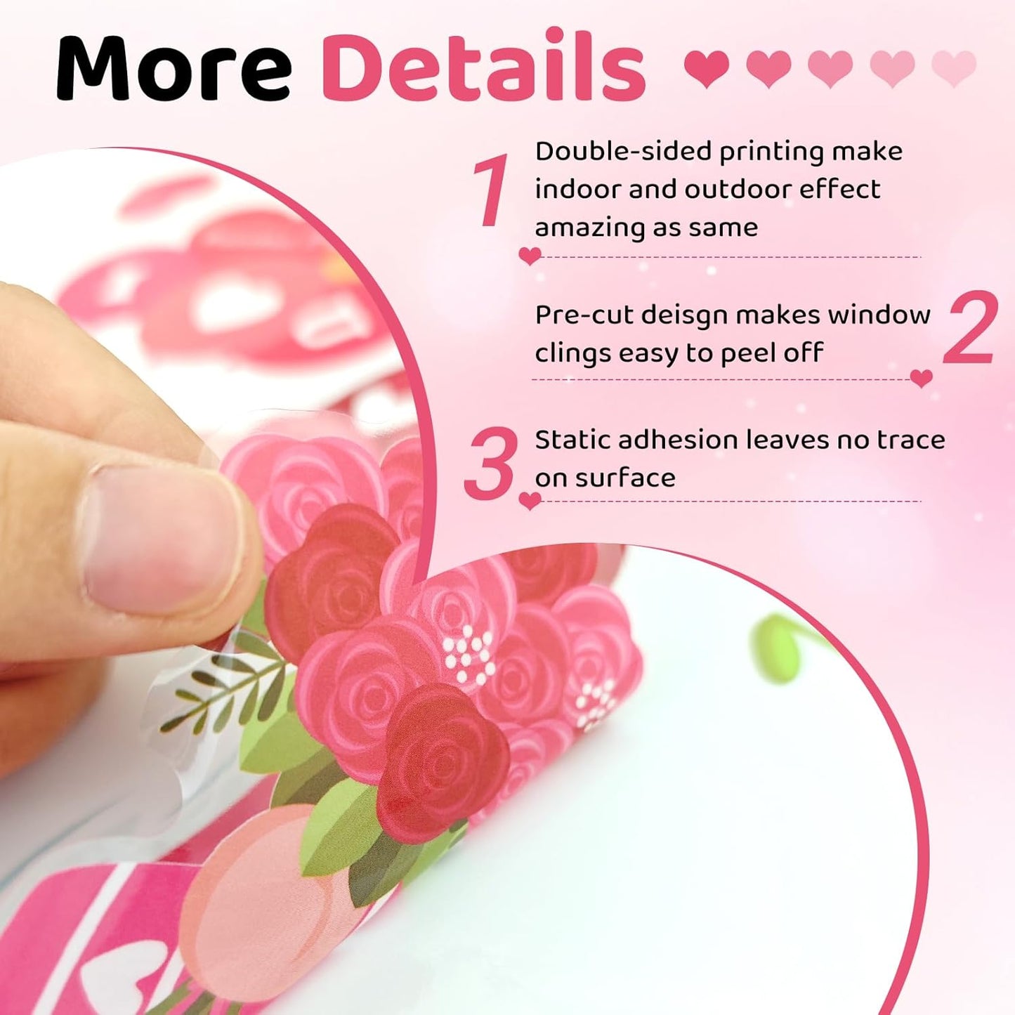 DC-BEAUTIFUL 107 PCS Valentines Window Clings, 9 Sheets Double-Sided Pink Love Heart Gnome Valentine Decoration Window Stickers, Reusable Static Holiday Window Decals for Home Wedding Party Decors