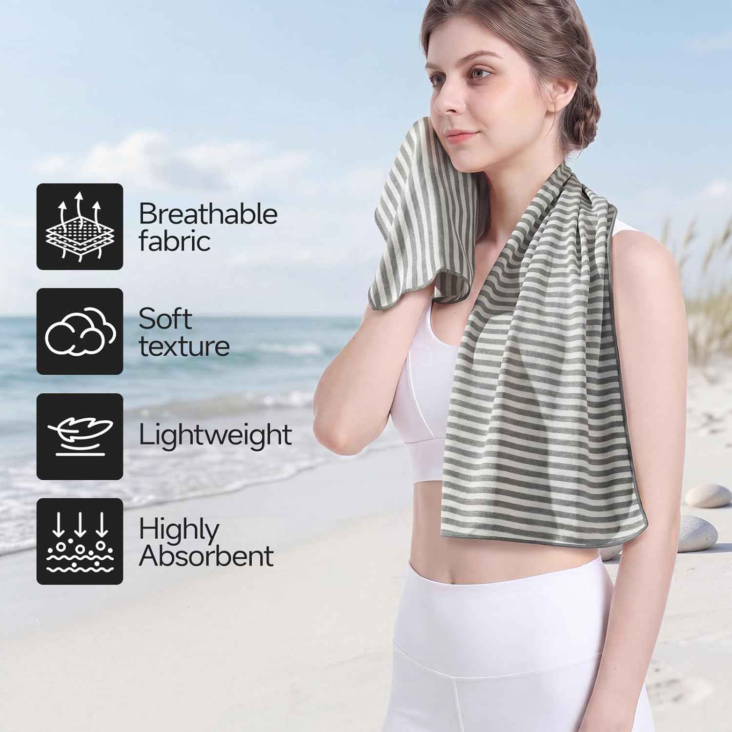 RDEKISS 4 Pack Cooling Towels (40"x12"), Soft Breathable Chilly Towel, Ice Towel, Microfiber Towel for Yoga, Sport, Running, Workout, Gym, Fitness, Workout & More Activities - Gray