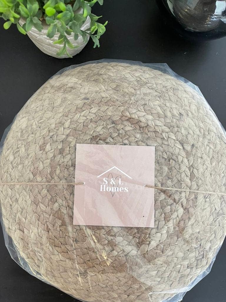 Scandilivin Homes Pouf Ottoman - 100% Natural Jute Braided- Footrest Pouf Hand Knitted - Traditional Cord Boho Pouffe - for The Living Room, Bedroom, Nursery, Patio, Lounge (20" x 20" x 10")