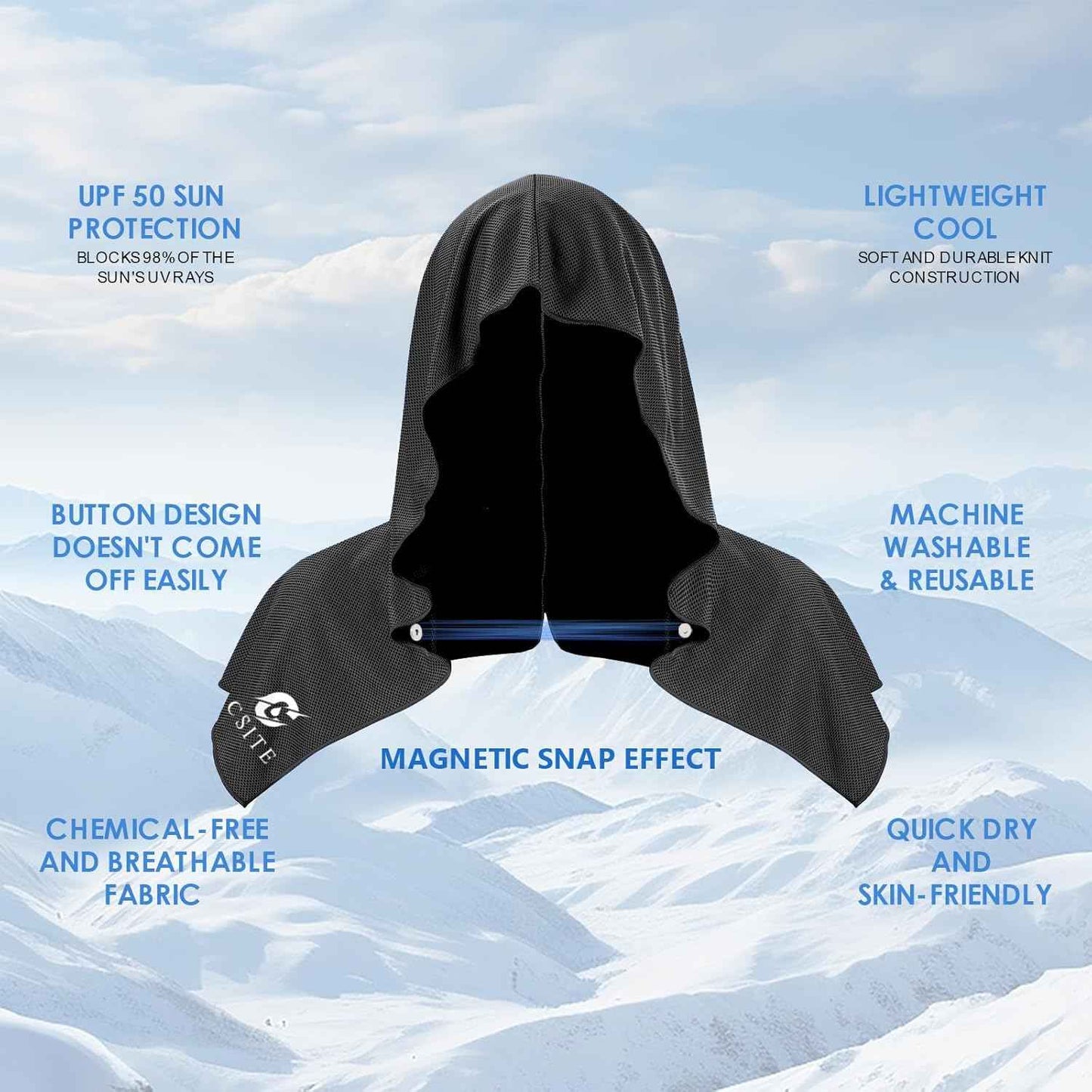 CSITE 4 Pack Cooling Hoodie Towels, Instant Cooling Towels for Neck and Face, UPF 50 Sun Protection, Ice Towel for Hot Weather, Head Towel for Sports, Camping, Cycling & More Activities