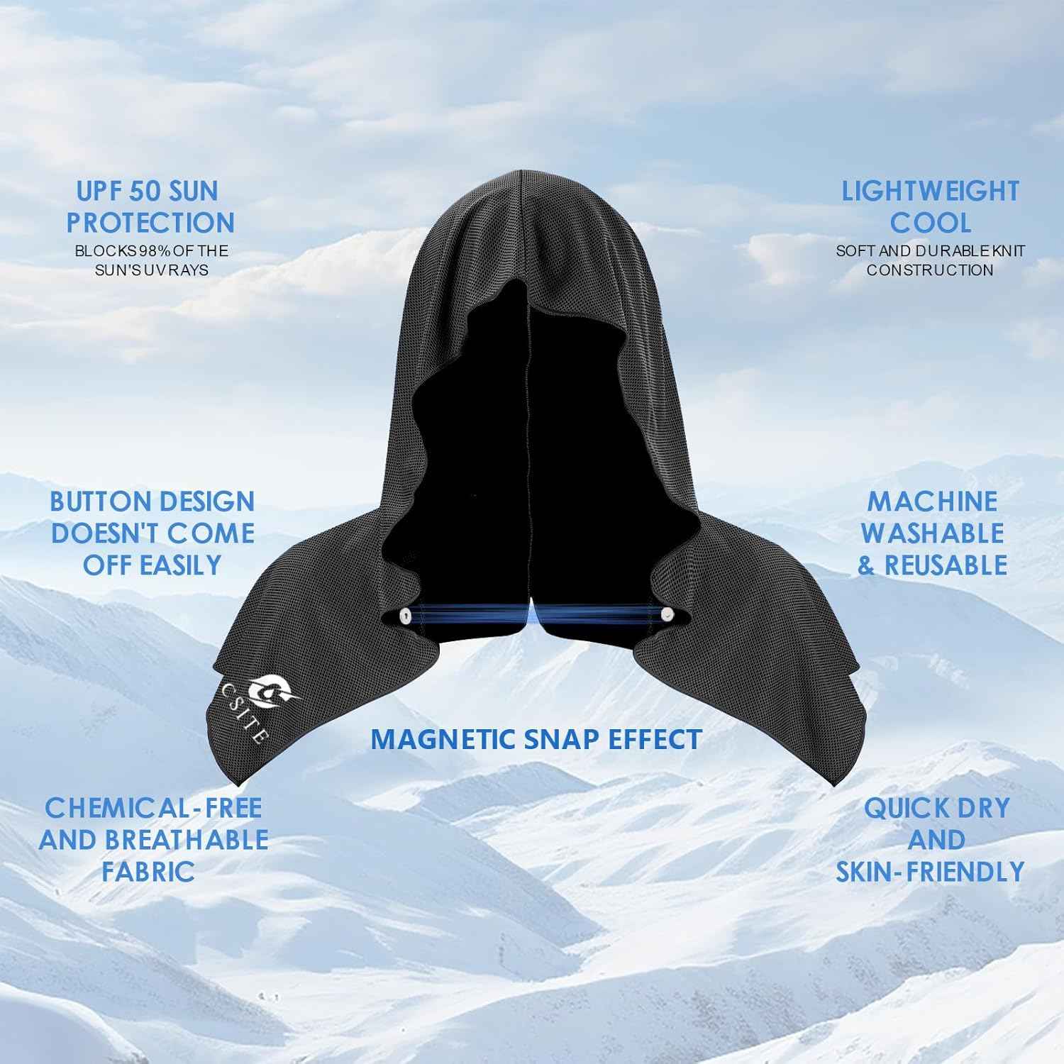 CSITE 4 Pack Cooling Hoodie Towels, Instant Cooling Towels for Neck and Face, UPF 50 Sun Protection, Ice Towel for Hot Weather, Head Towel for Sports, Camping, Cycling & More Activities