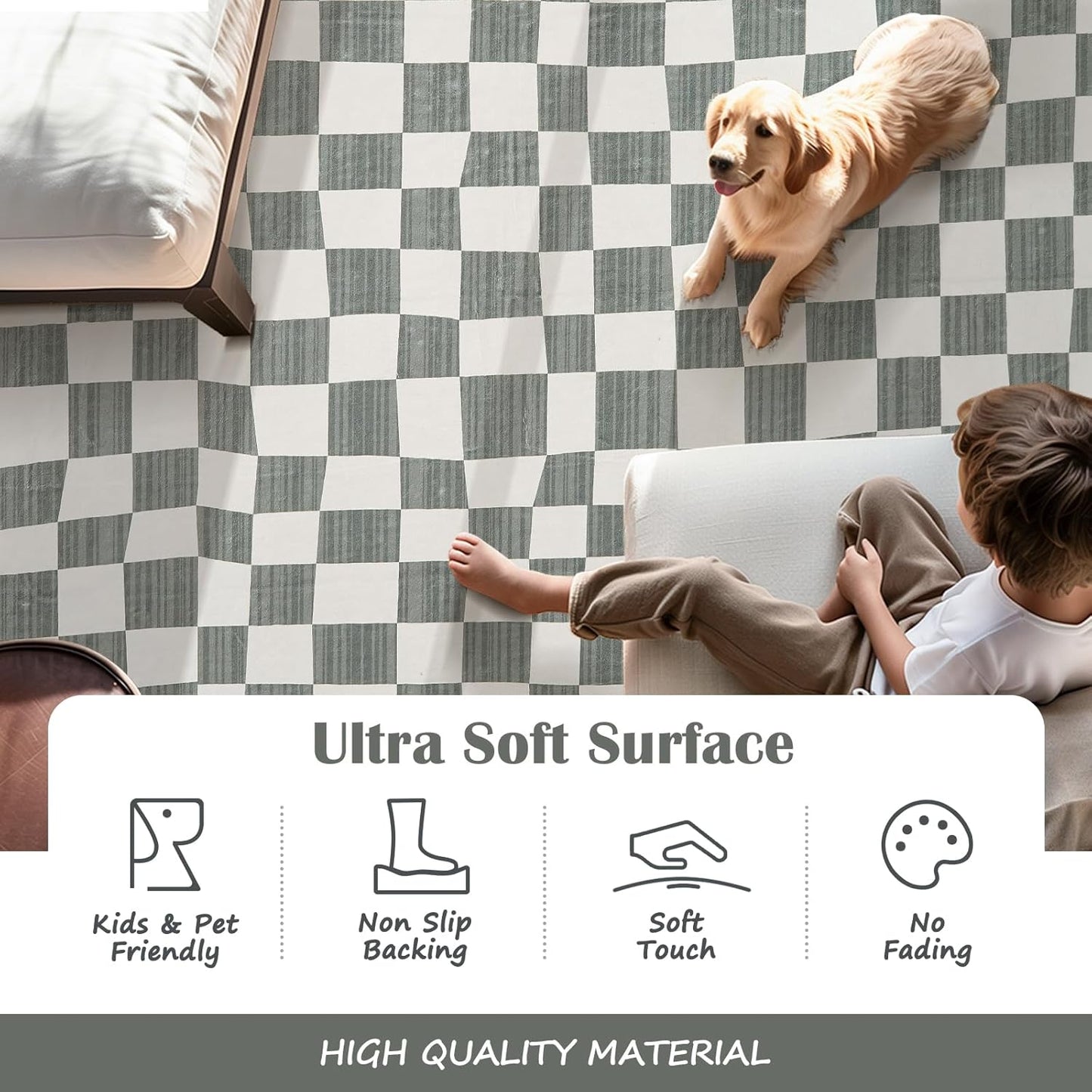 jinchan 2x3 Kids Area Rug Washable Indoor Entryway Doormat Modern Checkered Geometric Lattice Small Rug Non Slip Soft Carpet for Nursery Room Bedroom Bathroom Home Grey