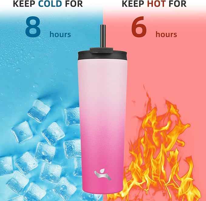 Konokyo 30 OZ Insulated Tumbler with Lid and 2 Straws Stainless Steel Water Bottle Vacuum Travel Mug Coffee Cup,Cherry
