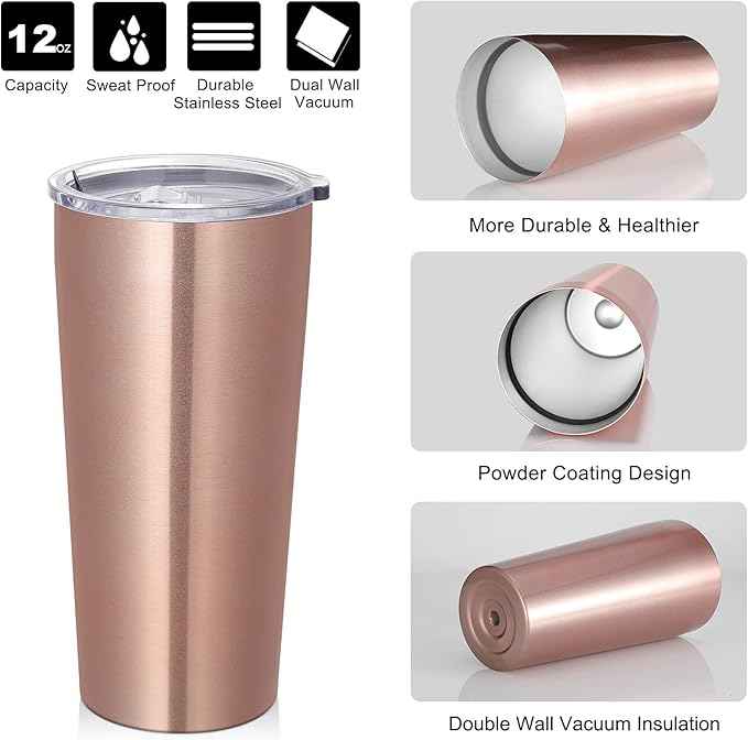 VEGOND 20oz Tumbler Bulk with Lid and Straw 1 Pack, Stainless Steel Vacuum Insulated Tumbler, Double Wall Coffee Cup Travel Mug, Rose Gold