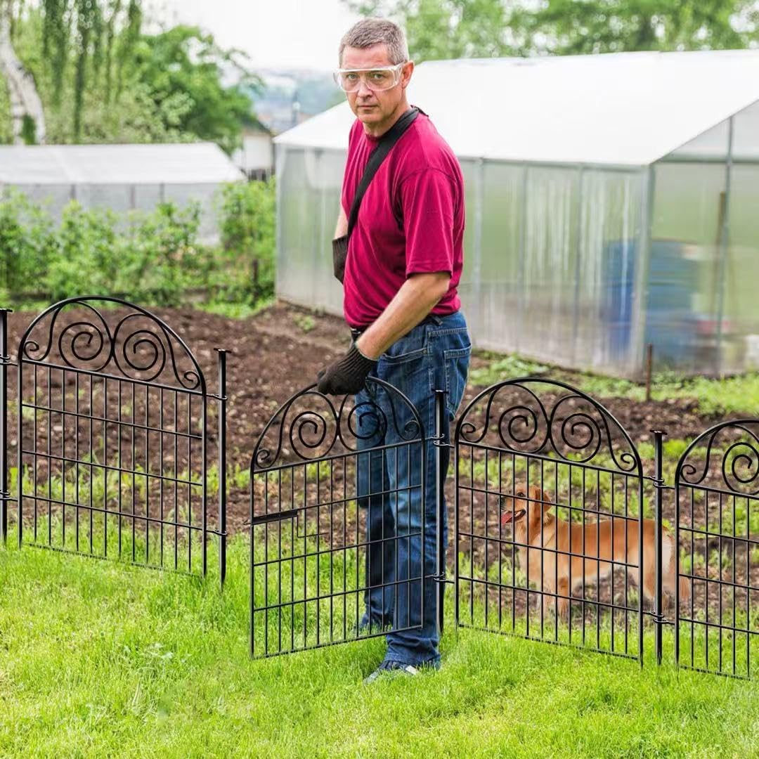 Tall Garden Fence with Gate, 32 Inch(H) 2 Panels Total Length 4.4 Ft Dog Fencing Outdoor, Decorative Fences for Garden, Dog Digging Fence│Patented