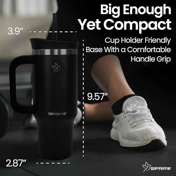 30oz Tumbler with Handle and Straw Insulated Stainless Steel Travel Mug Vacuum Double Wall Coffee Cup Leak Resistant Lid BPA-Free Cup Holder Friendly for Hot & Cold Drinks, Black