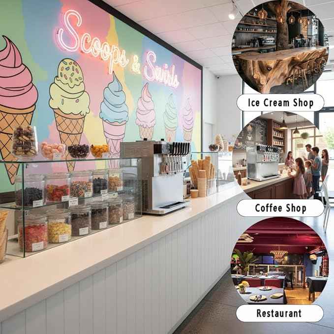 17 Gal/H Commercial Soft Ice Cream Machine,Heavy Duty 4+3 Mixed Flavors Frozen Yogurt Soft Serve Ice Cream Maker,3800W Serve Yogurt Maker,For Restaurant Snack Bar