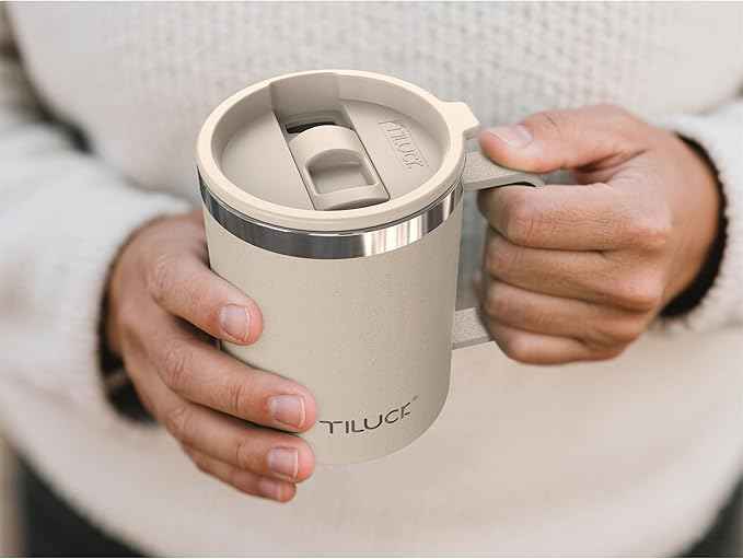 TILUCK 12 oz Insulated Coffee Mug with Lid, Double Wall Vacuum Insulated Travel Mug Cup with Handle for Hot or Cold Drinks（12oz，Matte MistyGray）