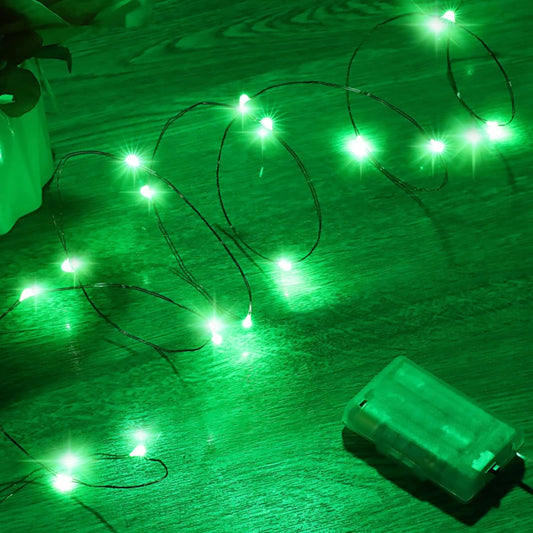 Mini St. Patrick's Day Fairy Lights Battery Operate, 2 Pack Copper Wire 3*AAA Battery Powered Led Starry Fairy String Lights for Bedroom, Christmas, Party, Wedding, Decoration(5m/16ft Green)