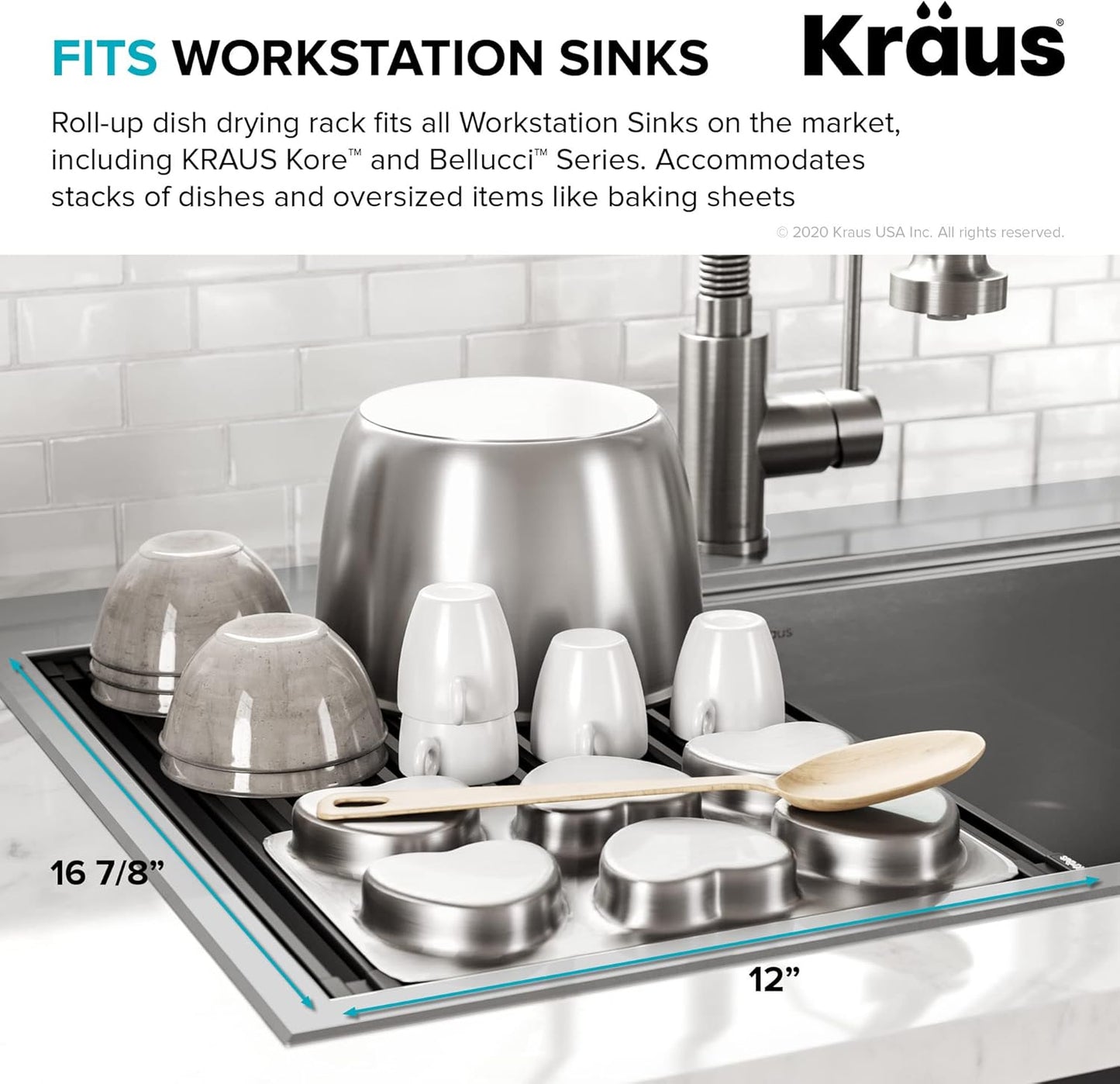 Kraus Multipurpose Workstation Sink Roll-Up Dish Drying Rack, Colander and Trivet in Black, KRM-11BL