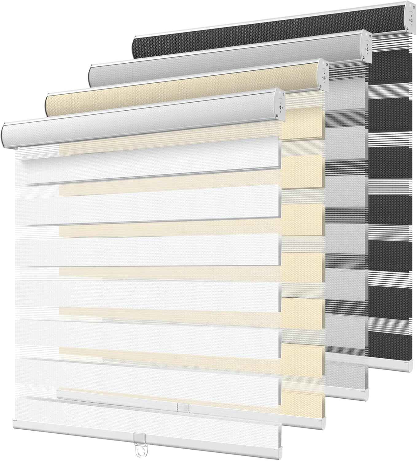 Artpuch Cordless Zebra Blinds for Windows (34" W X 48" H, White), Free-Stop Dual Layer Light Filtering Blinds for Indoor Windows with Valance, Sheer Privacy Window Shades for Home