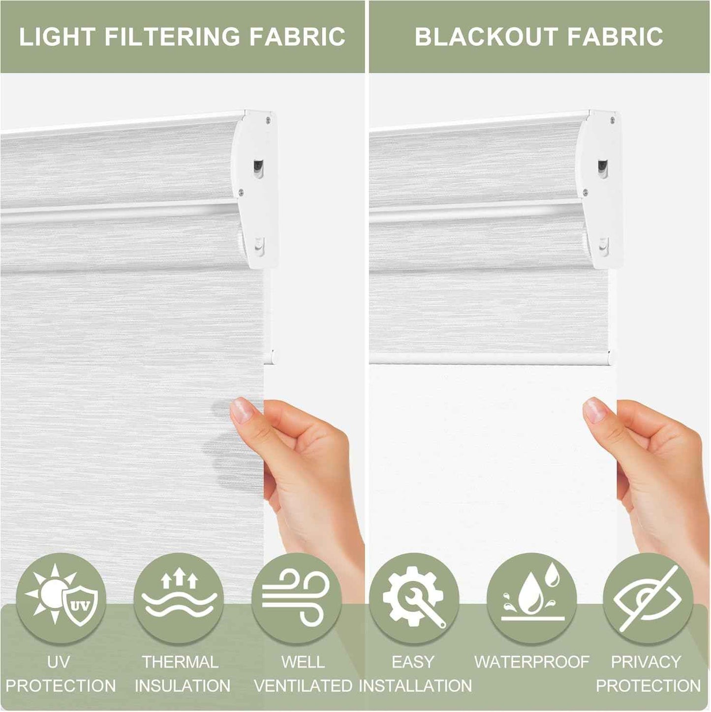 Cordless Dual Roller Shades with Cassette Valance,Double Window Shades Custom Blackout and Light Filtering Shades,Day Night Roller Blinds for Home Office Bedroom,35" W x 80" H,Jacquard White