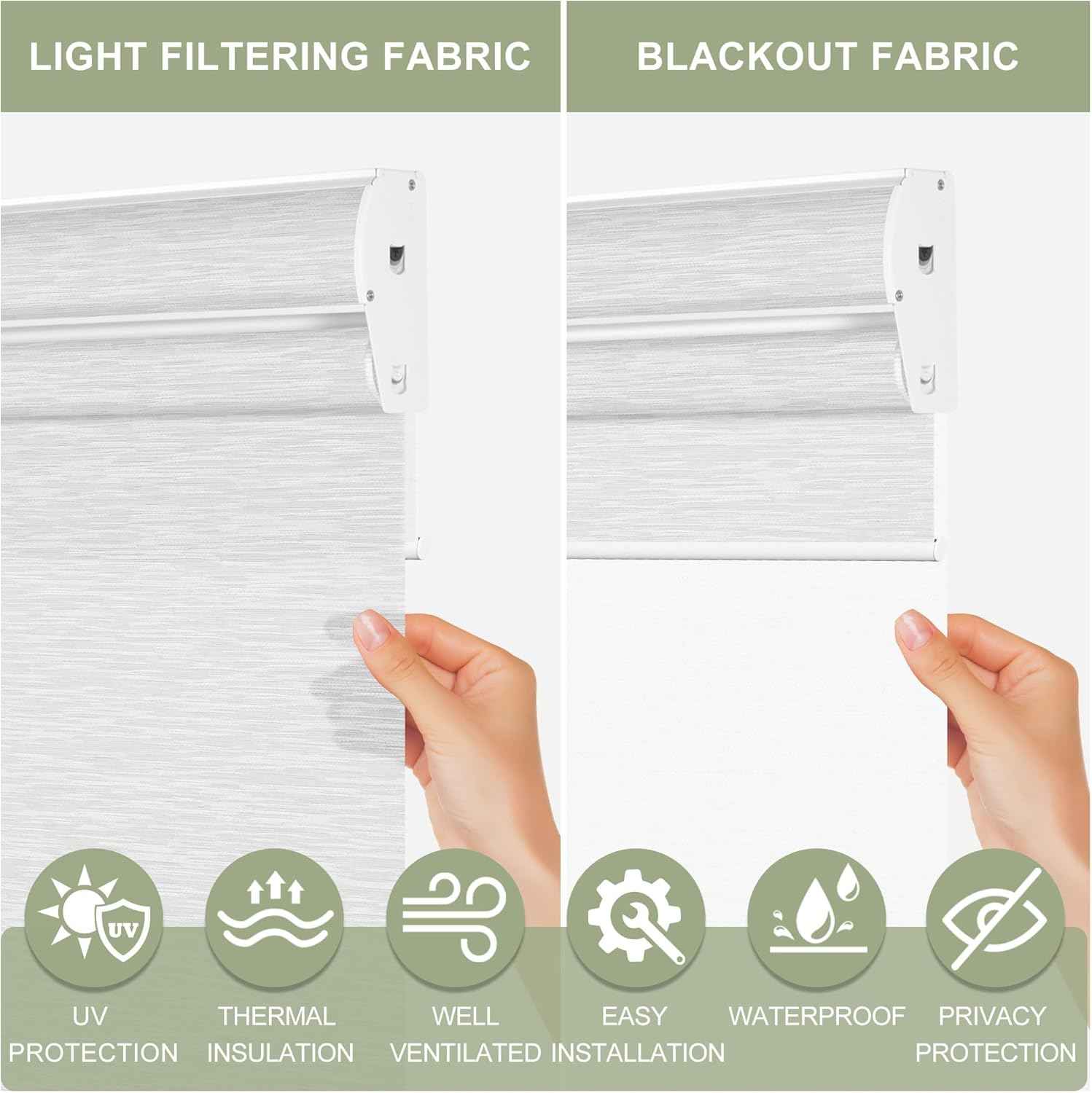 Cordless Dual Roller Shades with Cassette Valance,Double Window Shades Custom Blackout and Light Filtering Shades,Day Night Roller Blinds for Home Office Bedroom,35" W x 80" H,Jacquard White