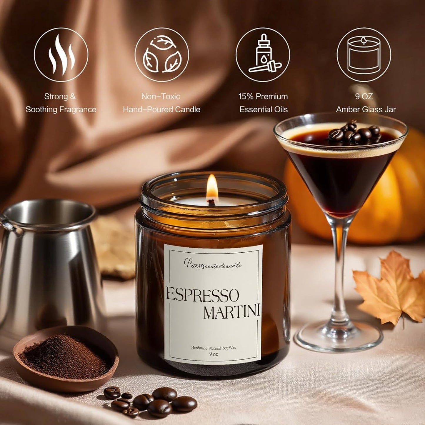 Espresso Martini Highly Scented Candles for Home, 9oz Natural Soy Aromatherapy Coffee Candle with Essential Oil, Home Fragrance Stress Relief & Meditation Jar Candles Gifts for Men Women