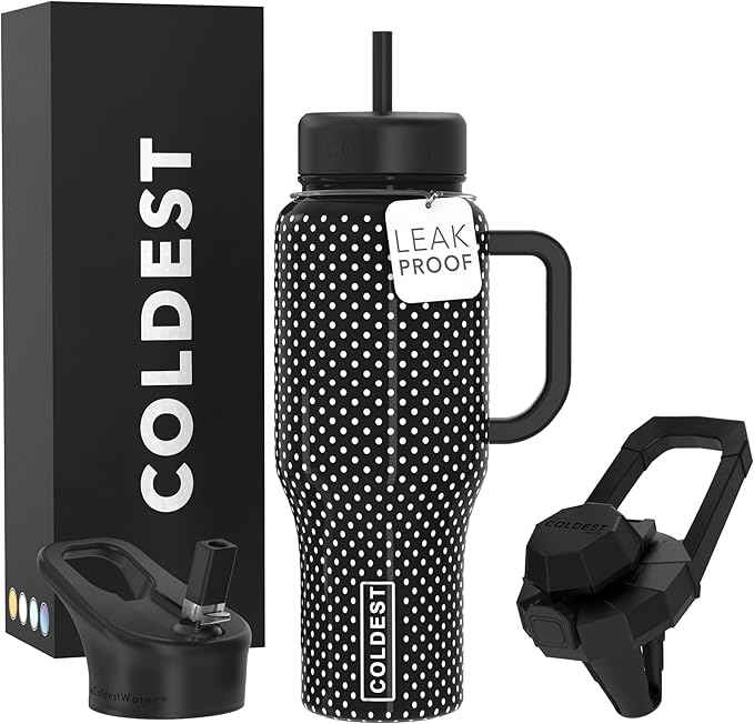 Coldest Tumbler with Handle and Straw - 100% Spill Proof Tumbler with Straw (3 Lids) - Stainless Steel Insulated Leakproof Tumblers for Women & Men - 36 oz (Black Dress)