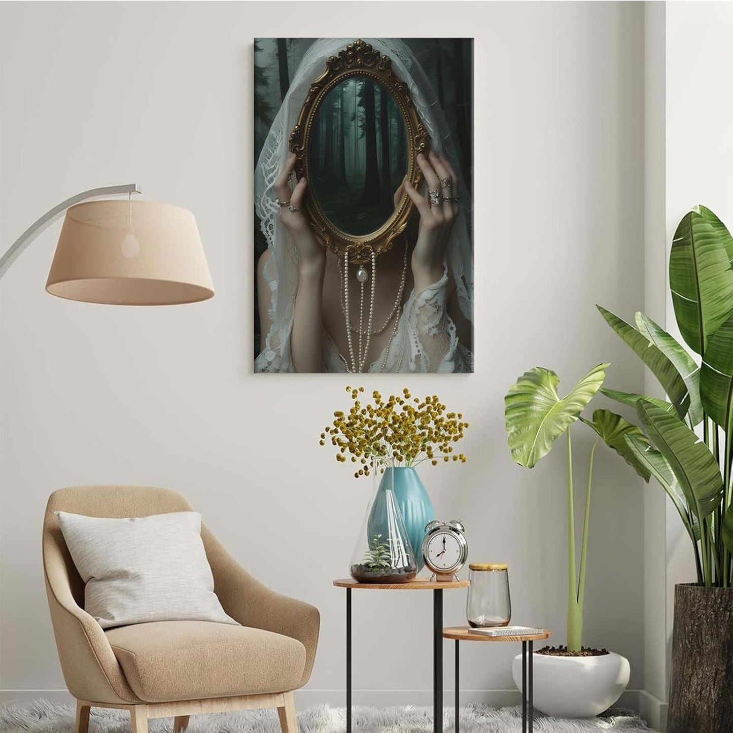Mirror face covering dark art poster print melancholy gothic painting vintage feminine print victorian style decoration antique art12x16in Frameless