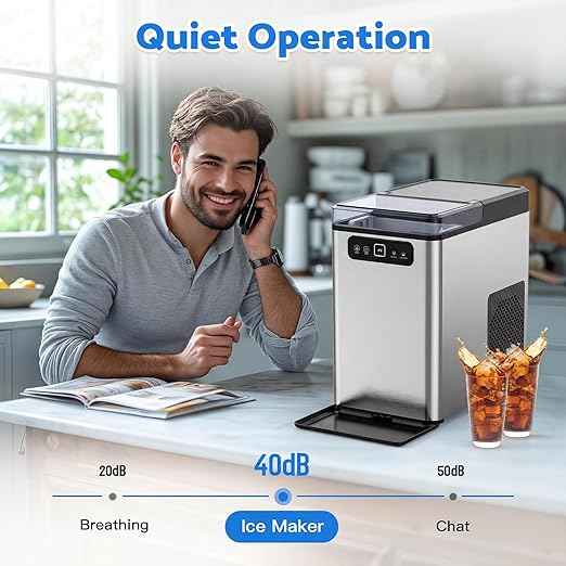 Nugget Ice Maker Countertop,Pellet Ice Machine Chewable Ice 40Lbs/Day,Ready in 5 Mins, Self-Cleaning,Compact Crushed Ice Maker with Scoop for Home/Kitchen/Office, Stainless Steel