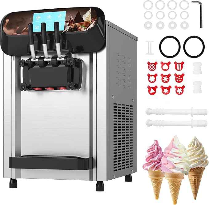Commercial 1+2 Flavor Countertop Soft Ice Cream Machine, 5.8 to 7.9 Gal per Hour Soft Serve with 7" Touch Panel, 2200W, 115V, Auto Clean, High Productivity, Perfect for Snack Bar