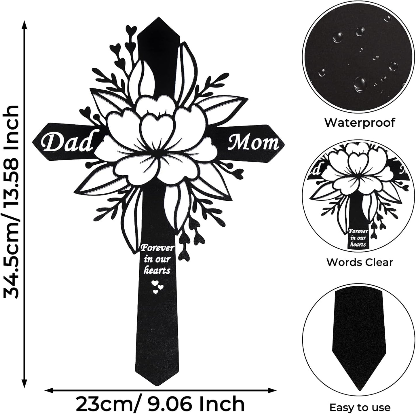 Metal Dad and Mom Memorial Grave Markers Flower Memorial Plaque Stake Cemetery Decorations Garden Grave Yard Sympathy Decor