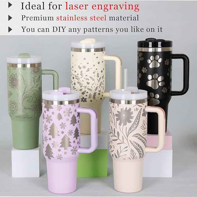 4 Pack 40 Oz Tumbler with Handle Bulk, Double Wall Vacuum Insulated Stainless Steel Tumbler with Lid and Straw, 40 oz cup with Silicone Spill Proof Stopper Set (Rose Quartz)