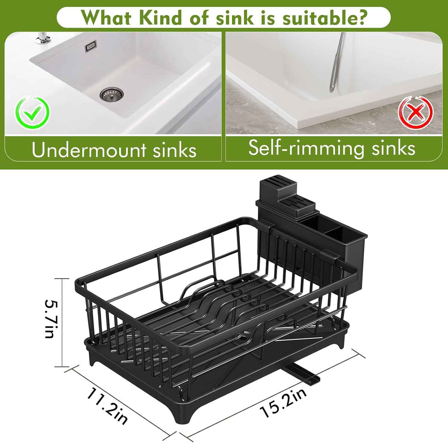 Kmiectse Dish Drying Rack - Space-Saving Small Dish Rack for Kitchen Counter, Rust-Resistant Kitchen Drying Rack, Compact Dish Drainer Organizer with Utensil Holder for Home Kitchen, Black
