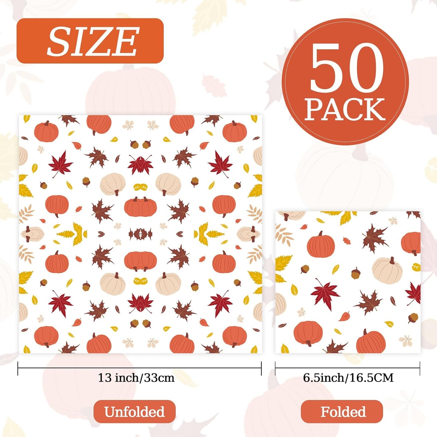 50 Pcs Fall Napkins 5 x 5 inch, 3 Ply Pumpkin Maple Leaves Paper Napkins Disposable Holiday Cocktail Napkins for Dinner Bathroom Autumn Thanksgiving Party Decorations (Fall)