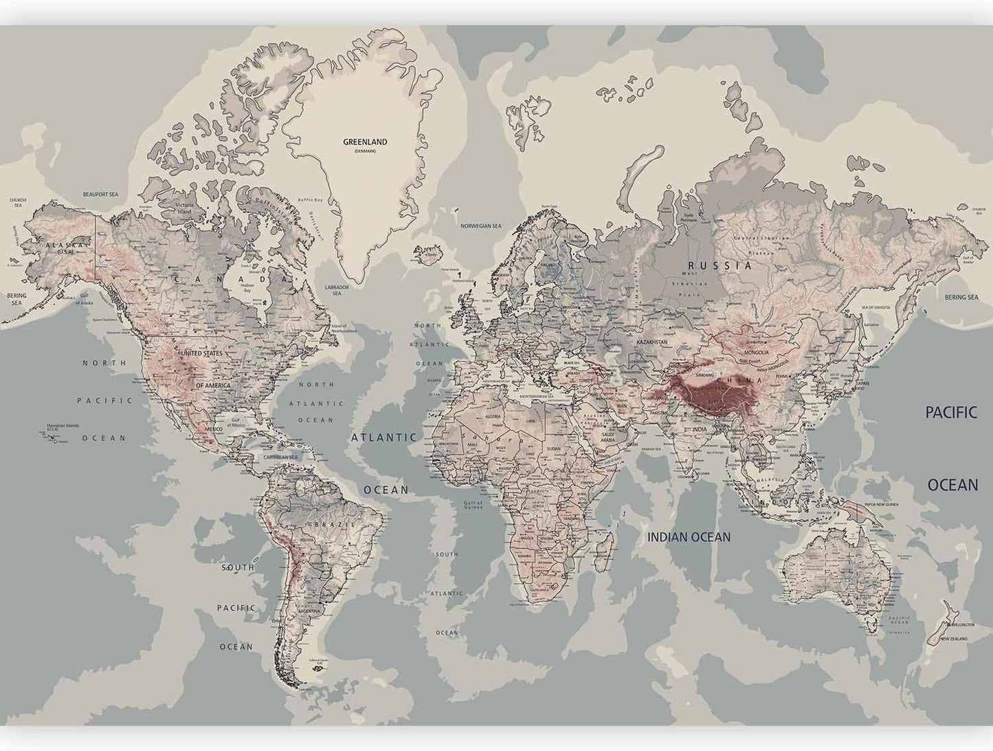 artgeist Premium Wall Mural World Map 79x55 in - XXL Non-Woven Wallpaper Fleece Wall Decor Photo Print Picture Image Design Home Map of The World k-A-0061-a-c