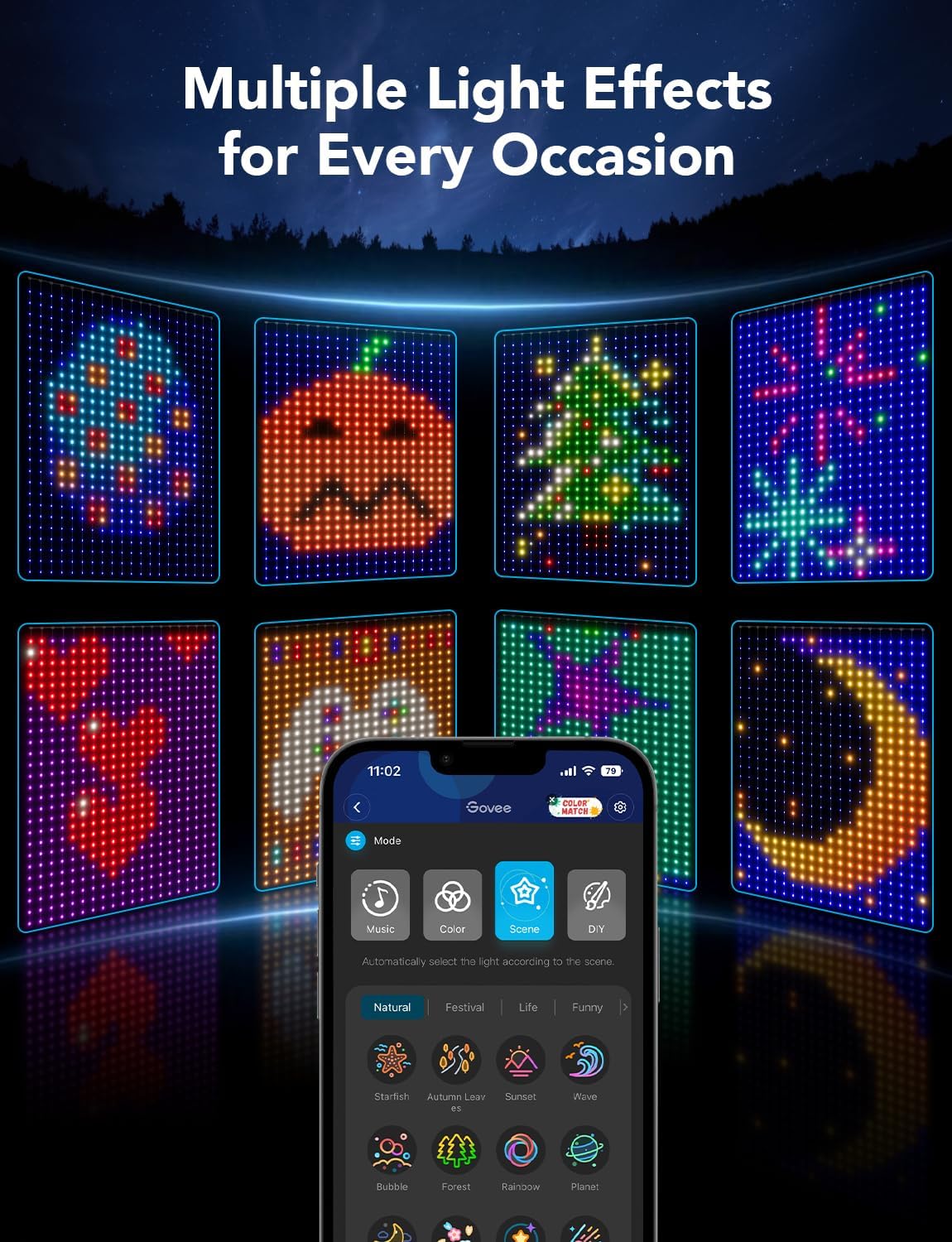 Govee Curtain Lights, Smart LED Color Changing Wall Lights, Dynamic DIY Curtain String Lights for Bedroom Living Room Holiday Decor, Outdoor IP65 Waterproof，4.9x6.6ft, 520 RGBIC LED