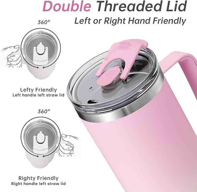COKTIK 40 oz Tumbler With Handle and Straw, Insulated Tumbler With Leakproof Lids, Stainless Steel|BPA-Free, Cold for 24 H (Sakura)