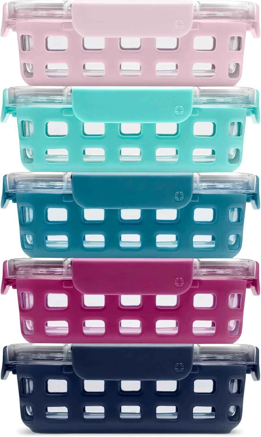 Ello Duraglass 3.4 Cup Meal Prep Sets 10Pc, 5 Pack Set- Glass Food Storage Container with Silicone Sleeve and Airtight BPA-Free Plastic Lids, Dishwasher, Microwave, and Freezer Safe, Evening Orchard