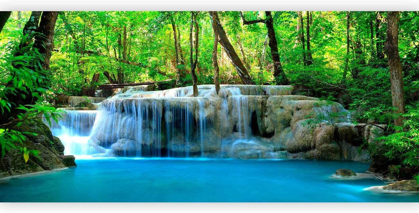 artgeist Premium Wall Mural Waterfall Landscape 216x98 in - Non-Woven Photo Wallpaper Art Print Fleece Wall Mural Decoration Poster Picture Design Nature Forest Tree Green c-B-10074-a-a