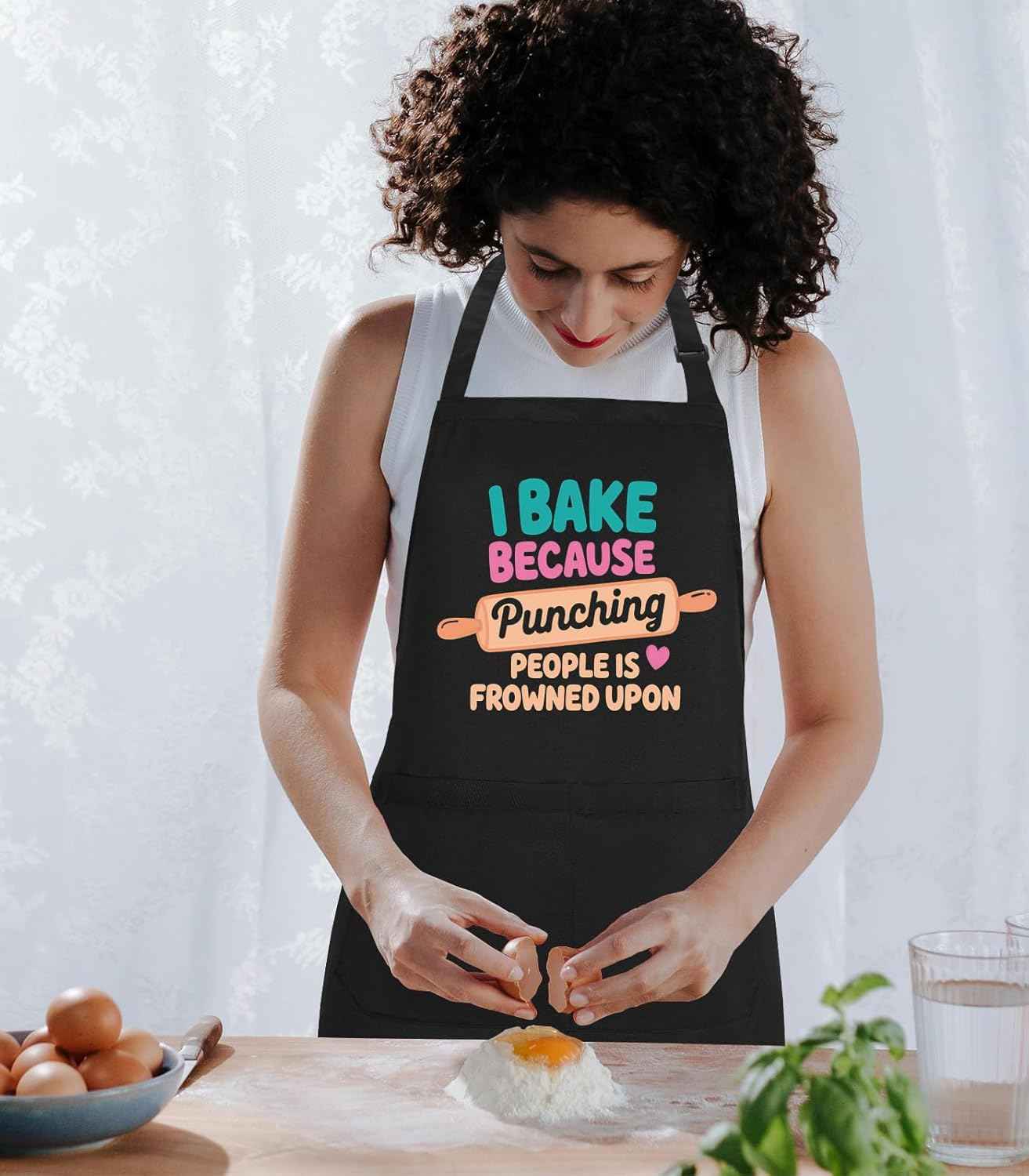 Funny Aprons for Women with 2 Pockets, Adjustable Kitchen Apron for Cooking, Baking Gifts for Birthday Christmas