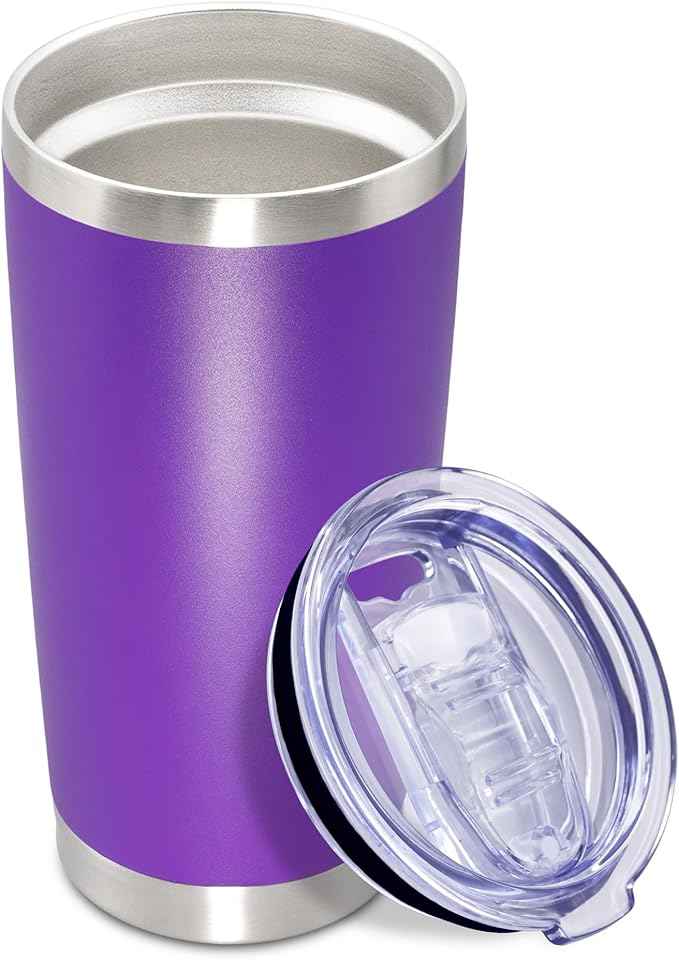 20 oz Tumbler Coffee Travel Tumblers Bulk with Lid Stainless Steel Double Wall Vacuum Insulated Mug Powder Coated Cups fit Car Cupholder for Hot and Cold - Purple, 1Pack