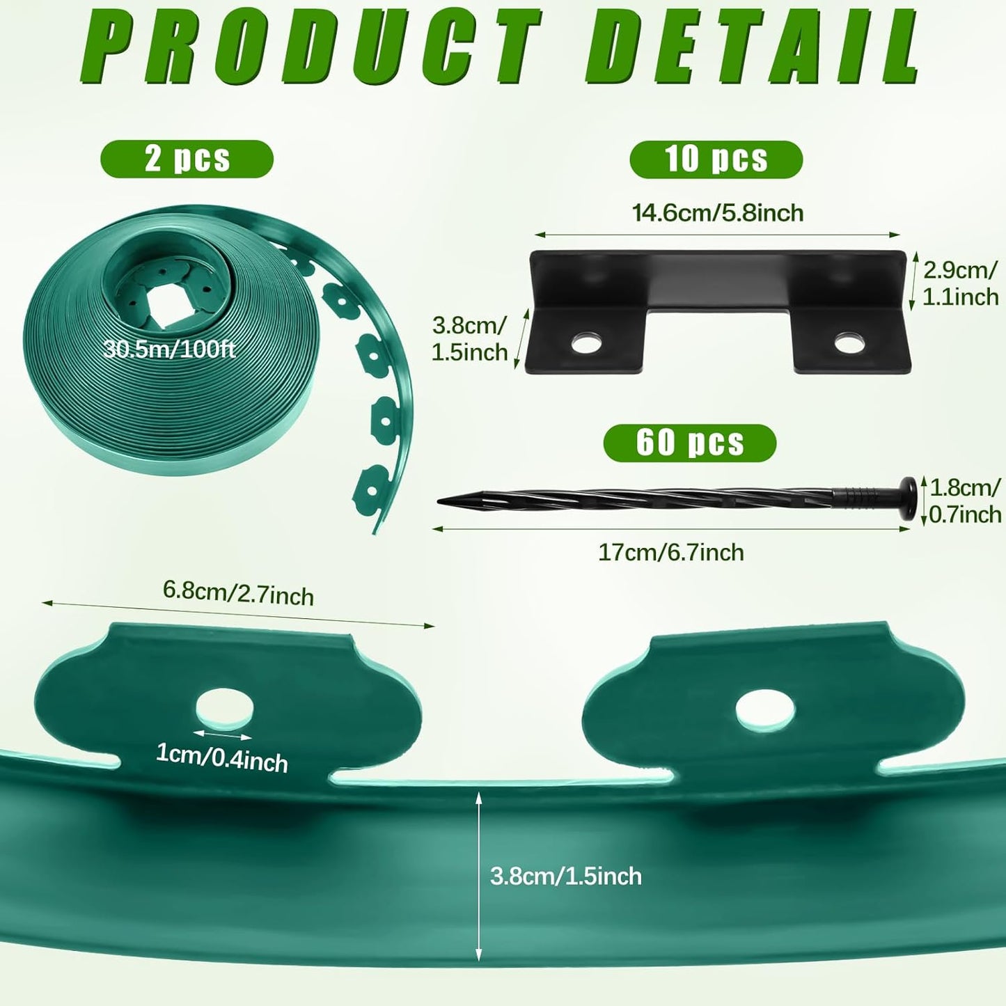 Sasylvia 1.5'' x 200' Landscape Edging Kit Edging Border Coil Include Anchoring Spikes 10 Connectors Plastic Garden Border for Lawn Garden Grass Yard Home(Green)