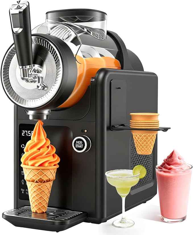 SYINTAO Slushie Machine No Ice Needed, 2-in-1 Frozen Drink & Soft Serve Ice Cream Maker, 75oz Self-Chilling Slushy Maker with 5 Presets, LED Display & Auto Clean for Home & Party (Black)