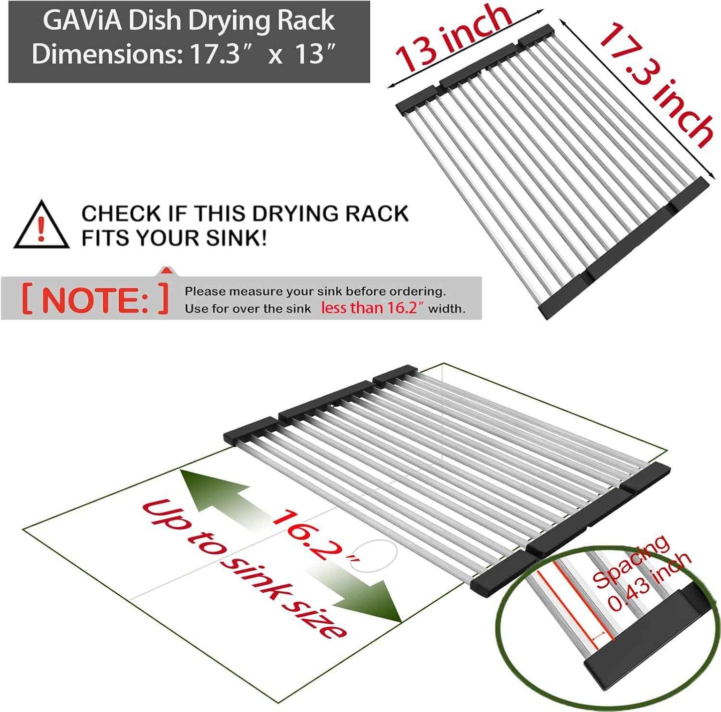 GAViA Roll Up Dish Drying Rack Over The Sink Drying Rack Stainless Steel Sink Drying Rack Kitchen Dishes Drying Mat Foldable Dish Drainer Rack Kitchen Sink Organizer Accessories