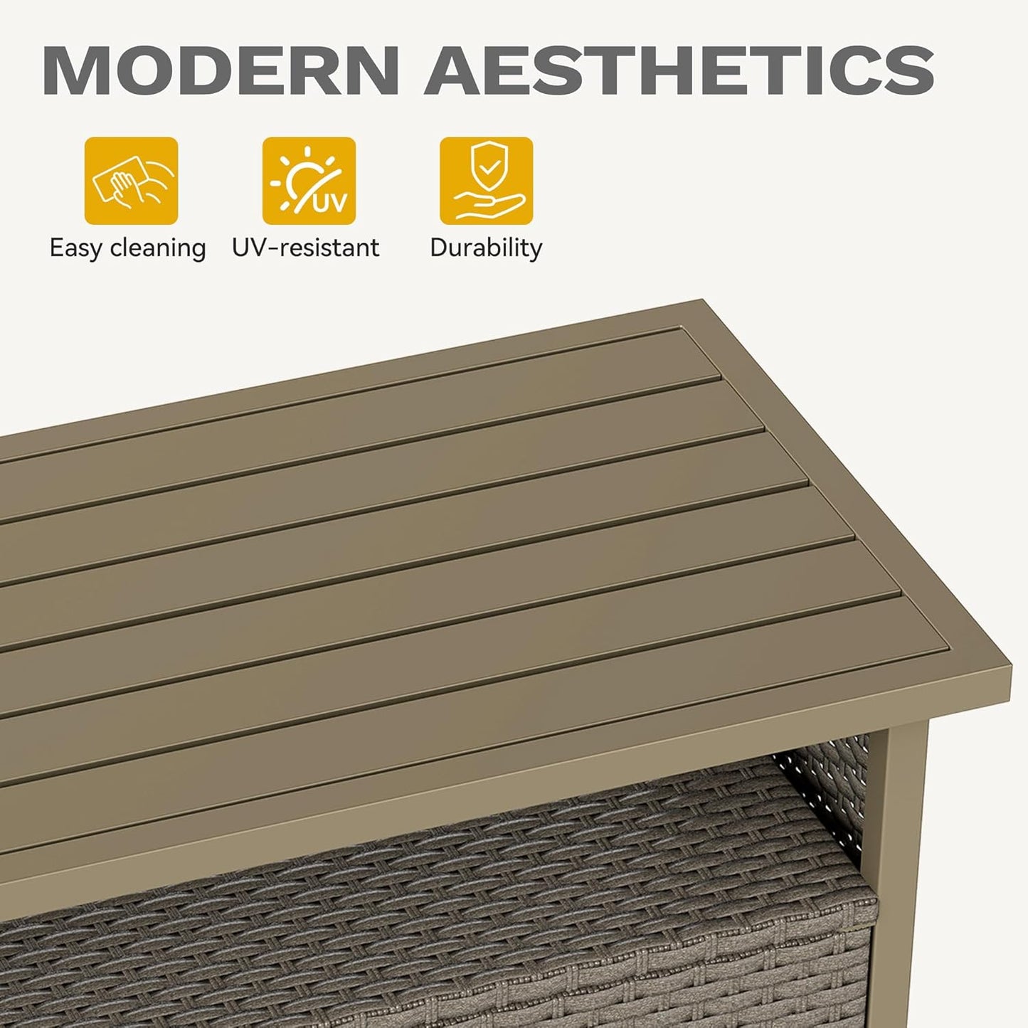 DWVO Patio Storage Cabinet, Outdoor Buffet Cabinet with Two Doors and Shelves, Outdoor Storage Table with PE Rattan for Patio, Backyard, Garden - Light Brown