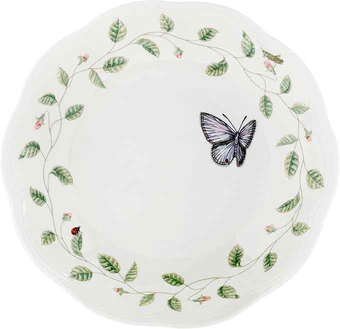 Lenox Pasta Bowls, 20oz Butterfly Meadow Pasta Bowl Set of 4, Service For 4, Porcelain, White Serving Bowls, Wide, Shallow, Lenox Butterfly Meadow Collection, Dishwasher/Microwave Safe (White 4-Piece)